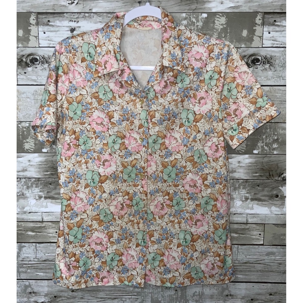 Vintage Womens‎ Floral Button Front Blouse ILGWU Size 36